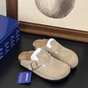 Birkenstock Boston Taupe suede clog sandal